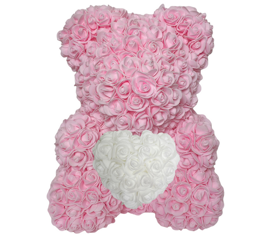 Rosenbär 40 cm rosa Herz weiß