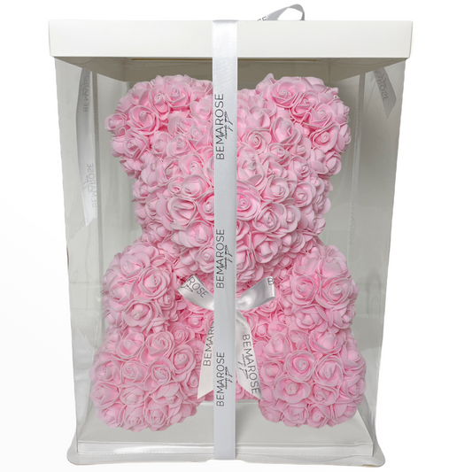 Rosenbär 40 cm rosa mit Schleife in Box