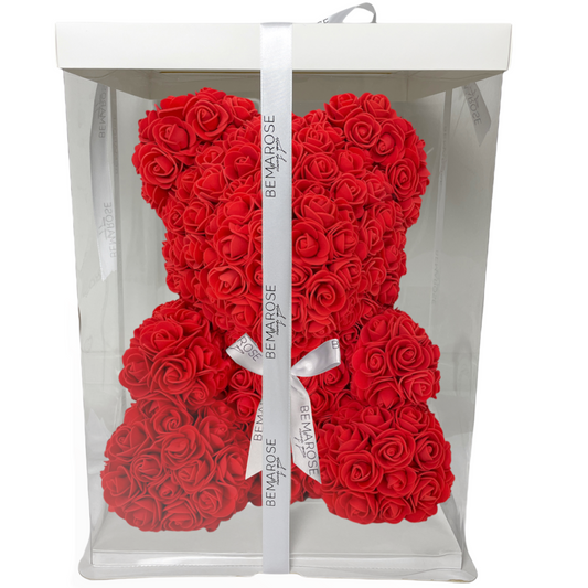 Rosenbär 40 cm rot mit Schleife in Box