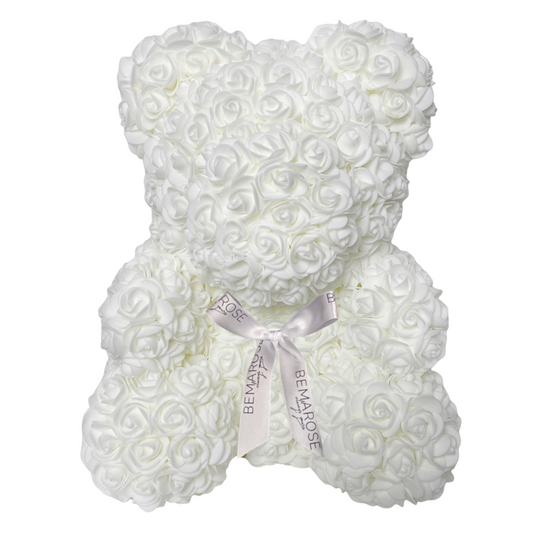 Rosenbär 40 cm weiß mit Schleife