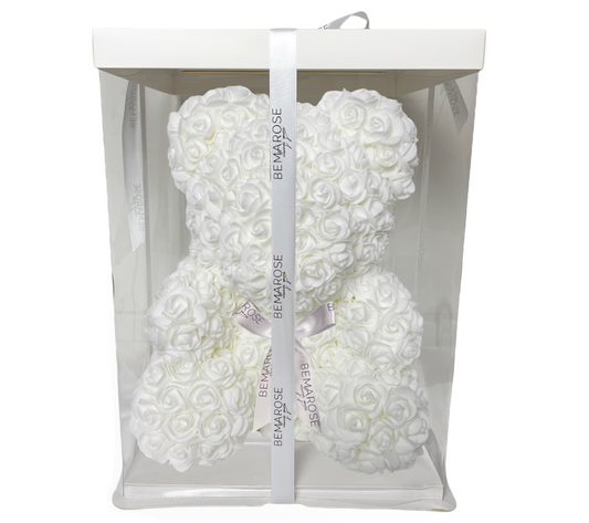 Rosenbär 40 cm weiß mit Schleife in Box