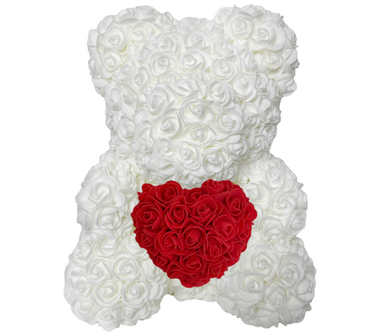 Rosenbär 40 cm weiß Herz rot
